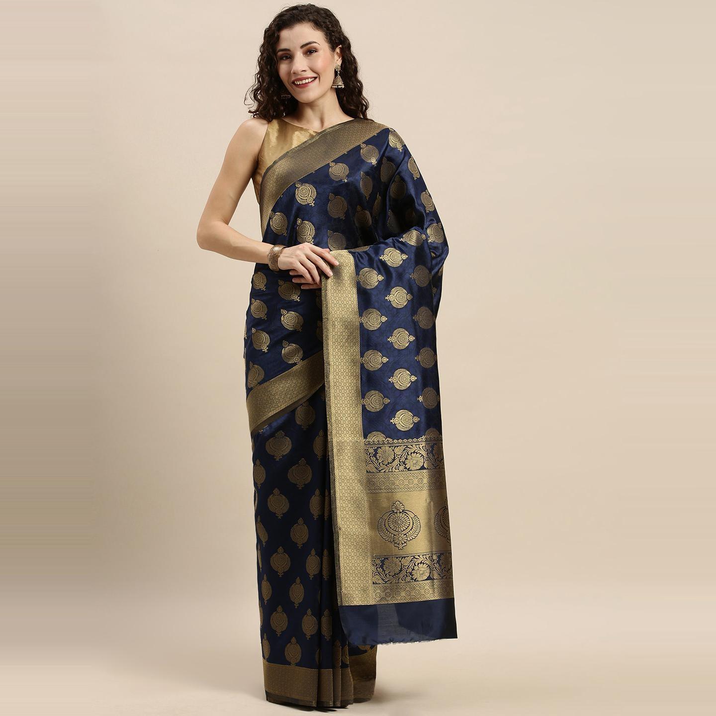 Blue Festive Wear Woven Kanjivaram Silk Saree - Peachmode