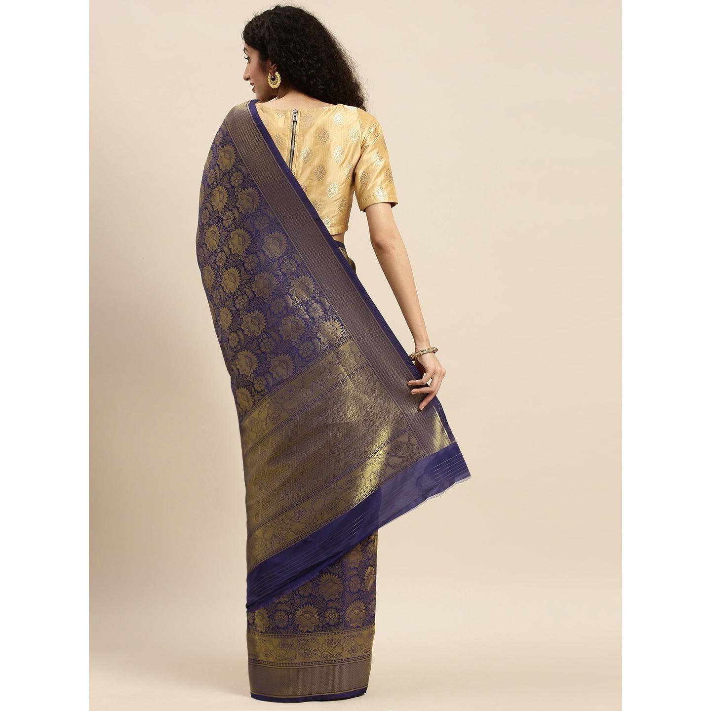 Blue Festive Wear Woven Kanjivaram Silk Saree - Peachmode