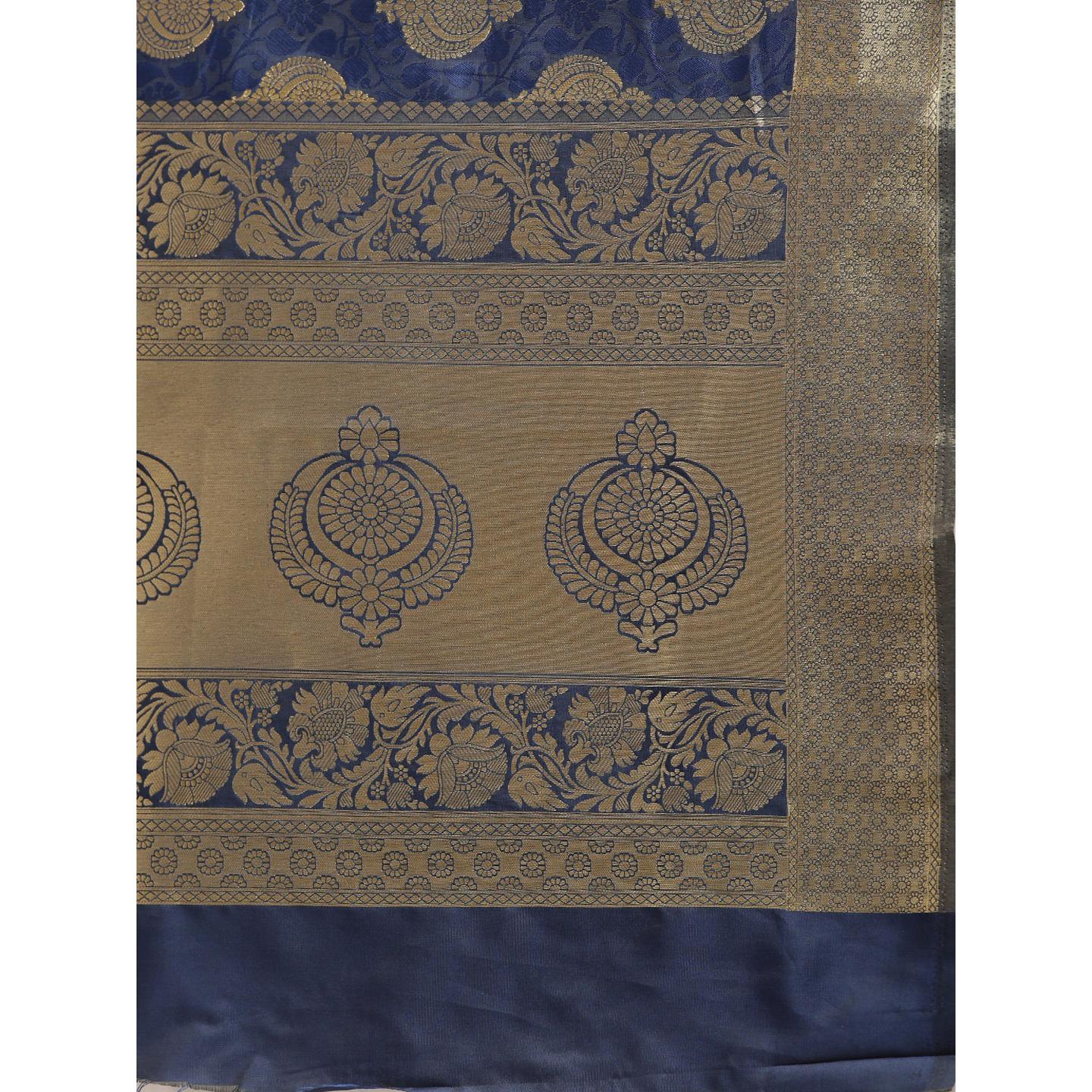 Blue Festive Wear Woven Kanjivaram Silk Saree - Peachmode