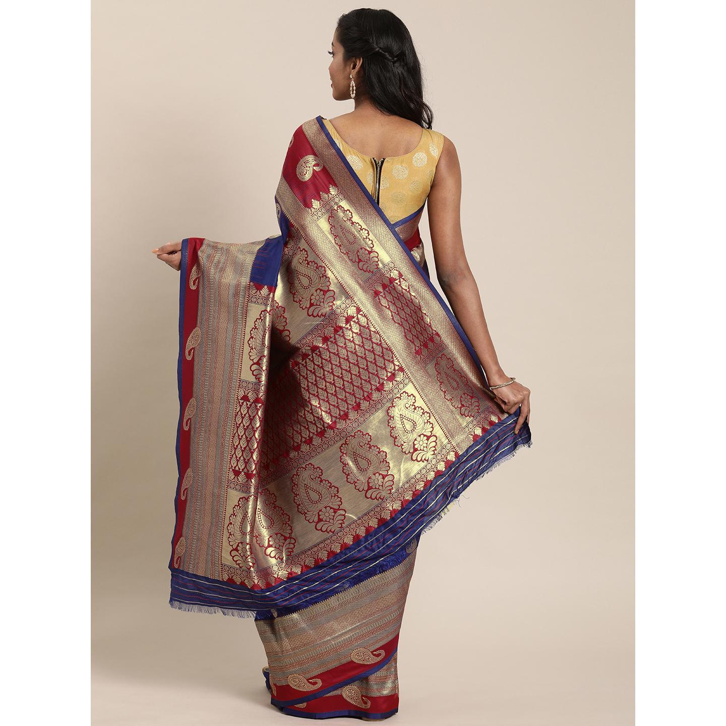 Blue Festive Wear Woven Kanjivaram Silk Saree - Peachmode