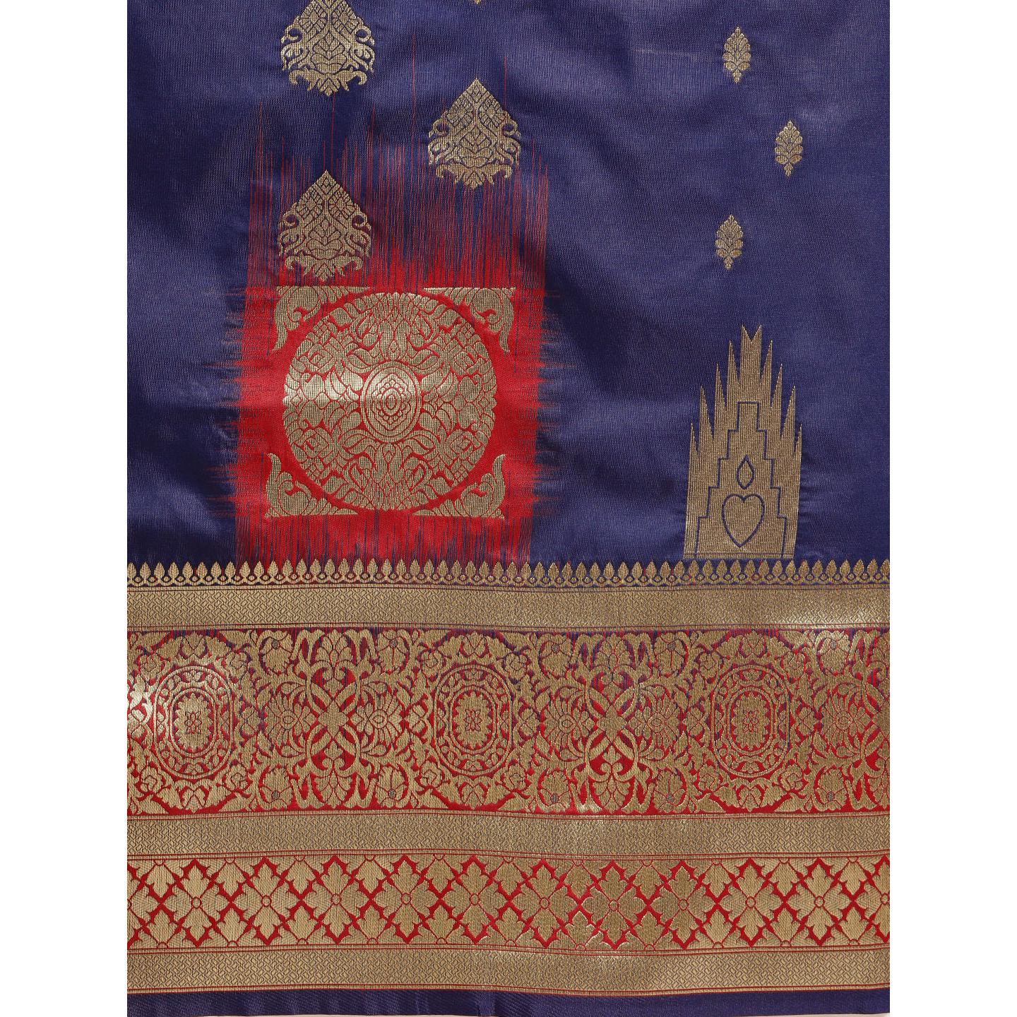Blue Festive Wear Woven Kanjivaram Silk Saree - Peachmode