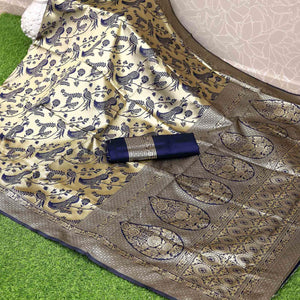 Blue Festive Wear Woven Kota Litchi Banarasi Art Silk Saree - Peachmode