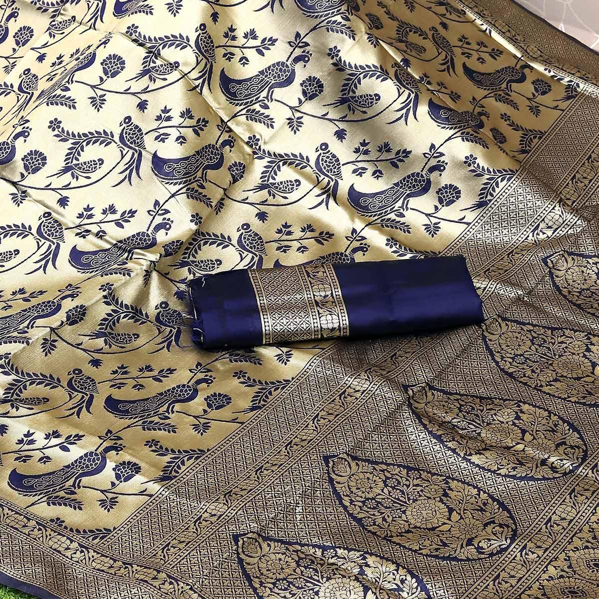 Blue Festive Wear Woven Kota Litchi Banarasi Art Silk Saree - Peachmode