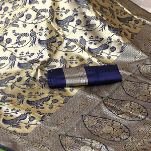 Blue Festive Wear Woven Kota Litchi Banarasi Art Silk Saree - Peachmode