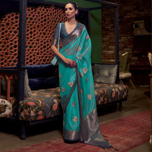 Blue Festive Wear Woven Organza Saree - Peachmode