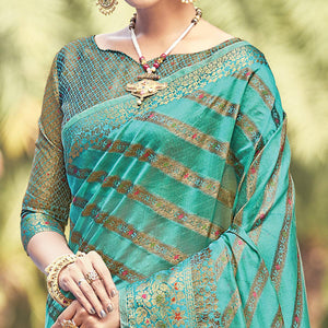 Blue Festive Wear Woven Organza Saree - Peachmode