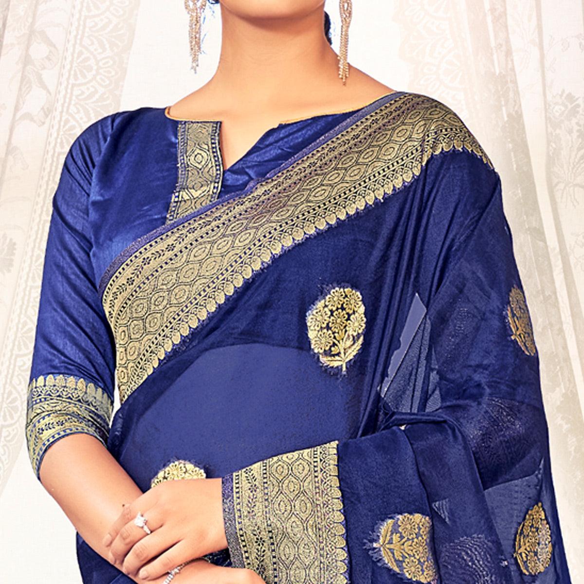 Blue Festive Wear Woven Organza Saree - Peachmode