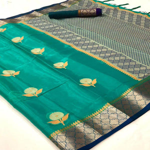 Blue Festive Wear Woven Organza Saree - Peachmode