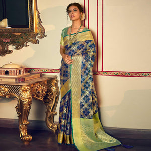 Blue Festive Wear Woven Patola Silk Saree - Peachmode