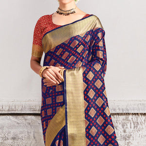 Blue Festive Wear Woven Patola Silk Saree - Peachmode