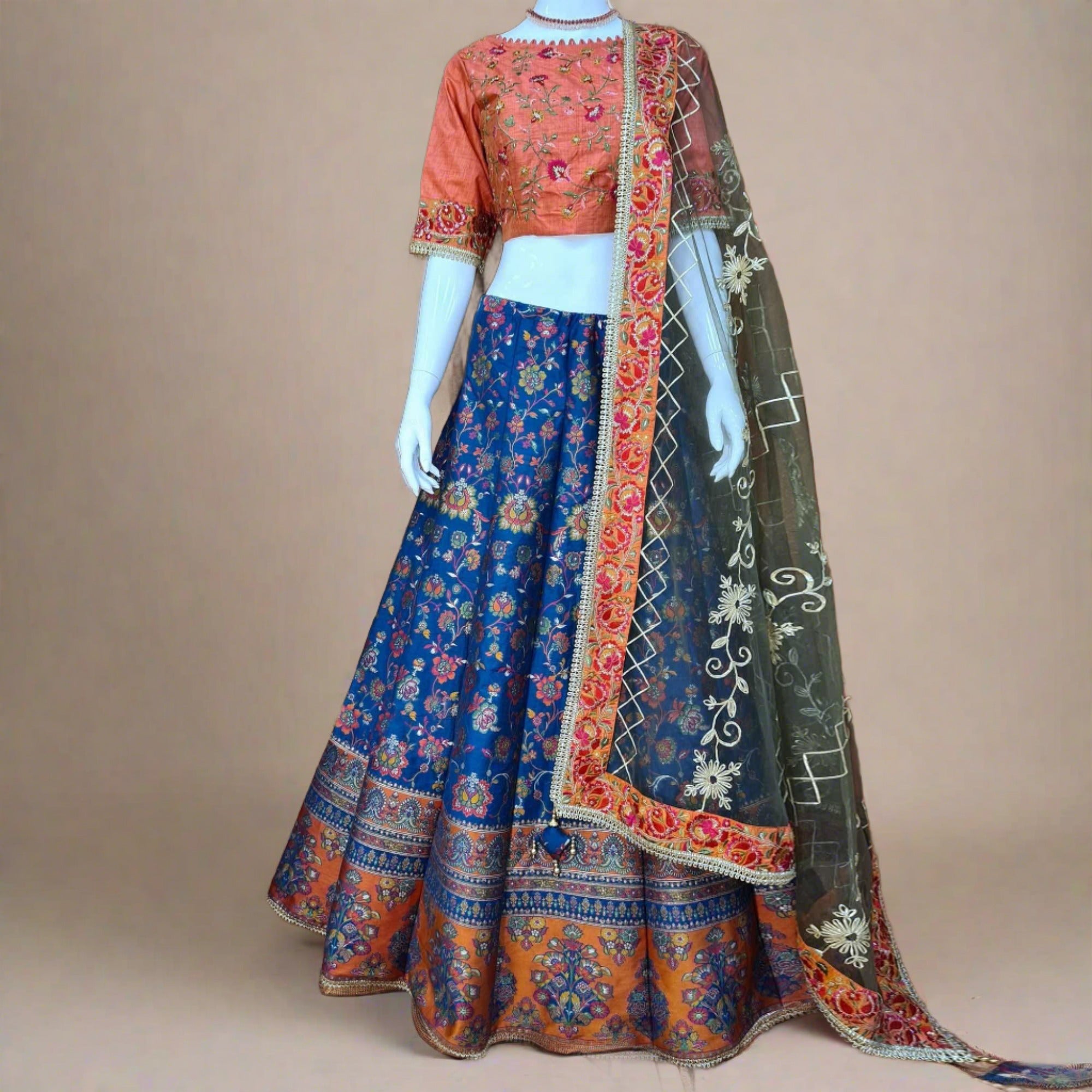 Blue Festive Wear Woven Silk Lehenga Choli - Peachmode