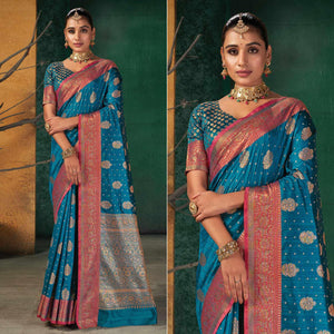 Blue Festive Wear Woven Silk Saree - Peachmode