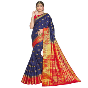 Blue Festive Wear Woven Silk Saree - Peachmode