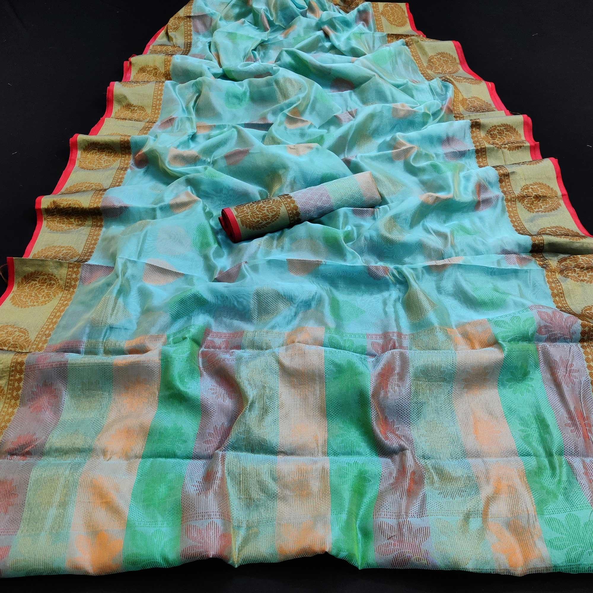 Blue Festive Wear Woven Silk Saree - Peachmode