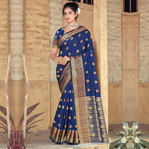 Blue Festive Wear Woven Silk Saree - Peachmode