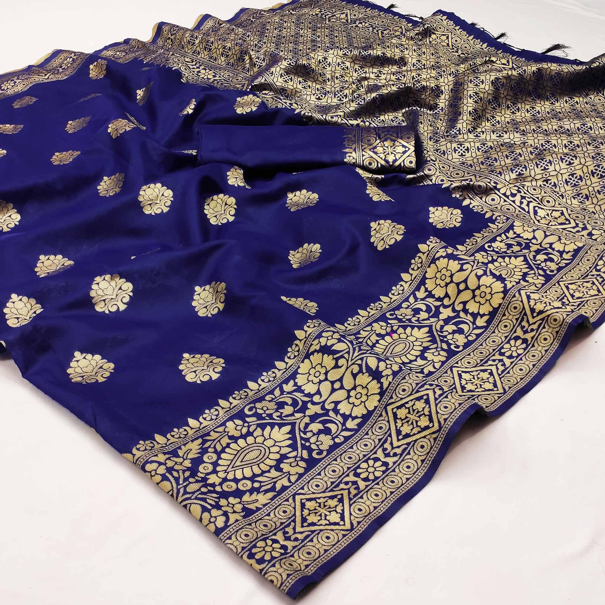 Blue Festive Wear Woven Silk Saree - Peachmode