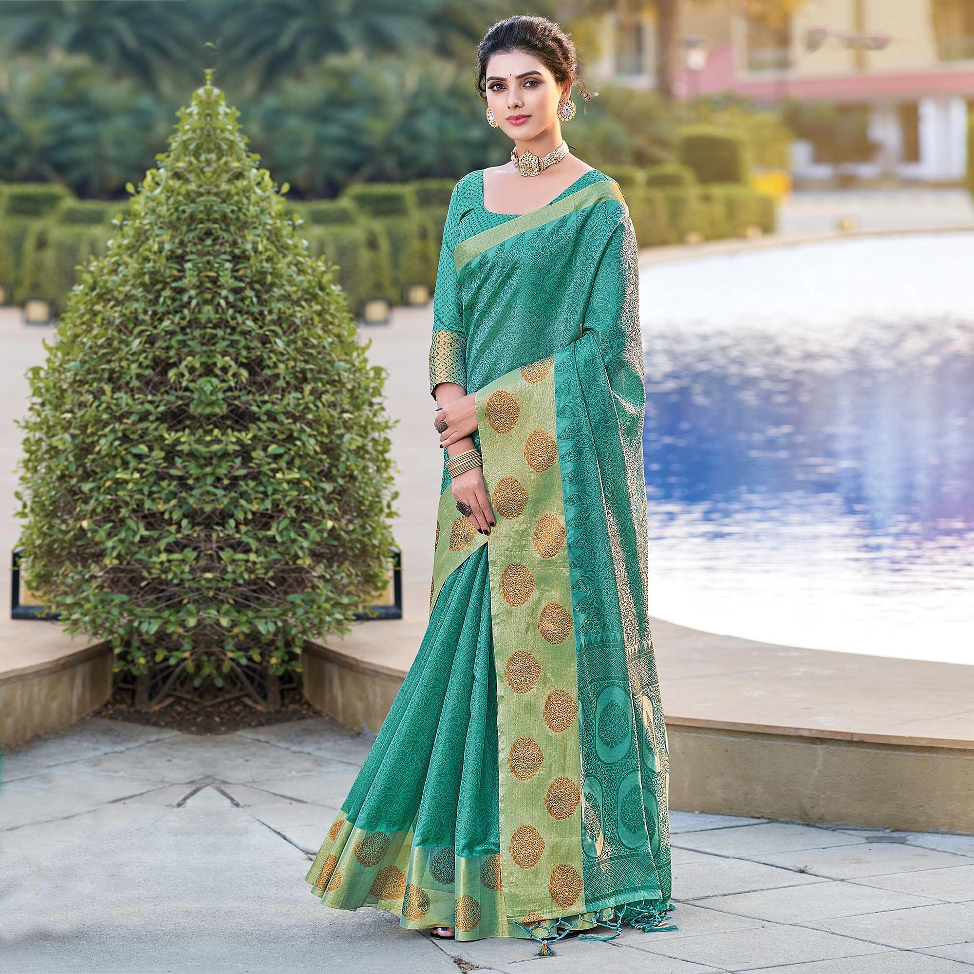 Blue Festive Wear Woven Silk Saree - Peachmode