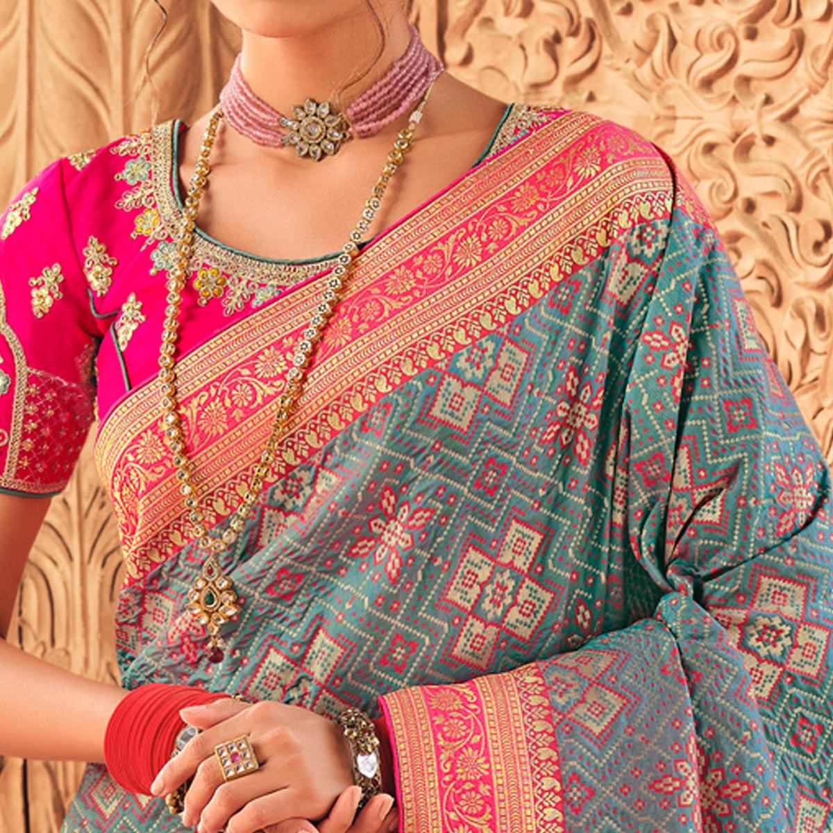 Blue Festive Wear Woven Silk Saree - Peachmode