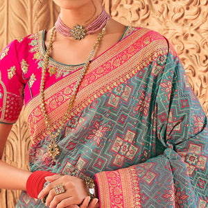 Blue Festive Wear Woven Silk Saree - Peachmode