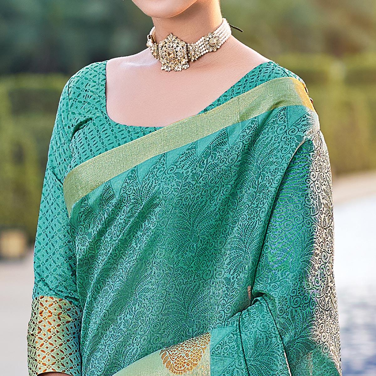 Blue Festive Wear Woven Silk Saree - Peachmode