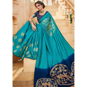 Blue Festive Wear Woven Silk Saree - Peachmode