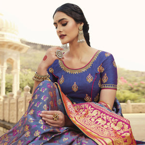 Blue Festive Wear Woven Silk Saree - Peachmode