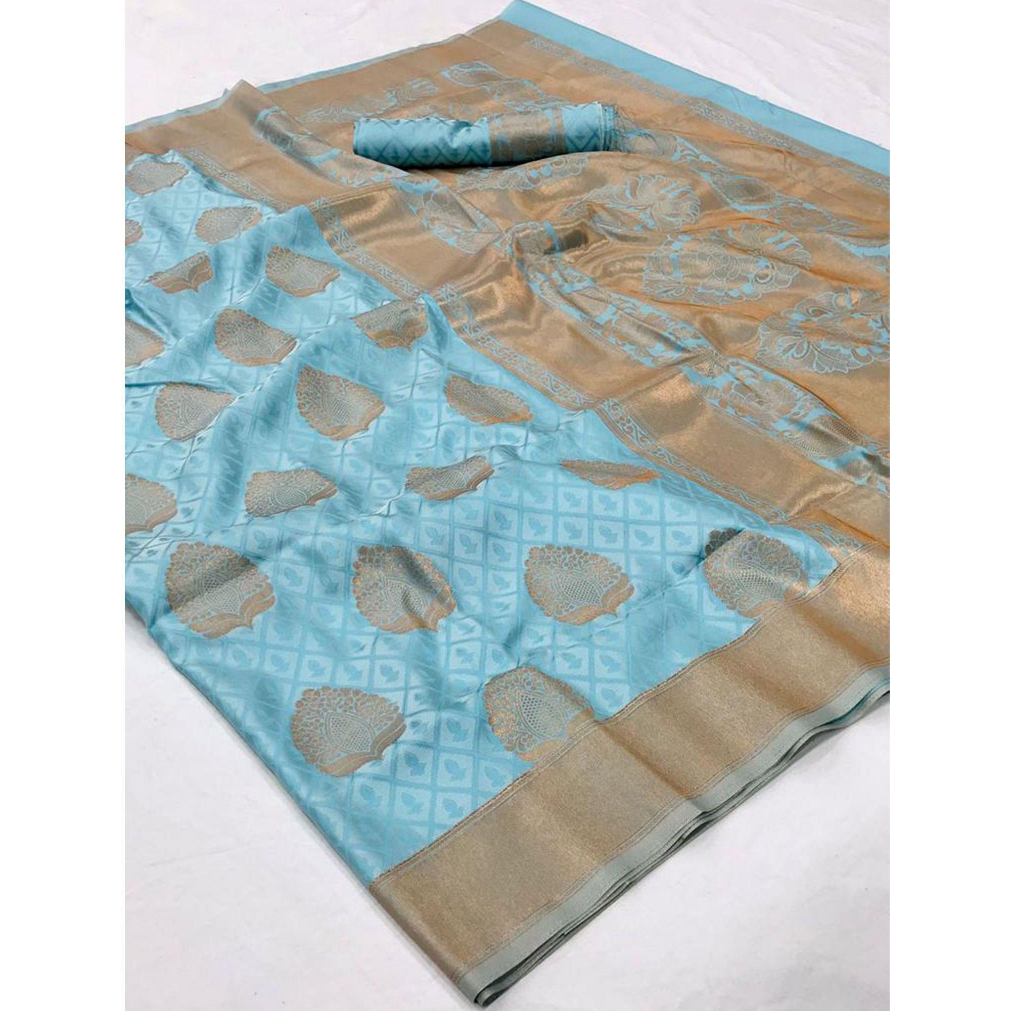 Blue Festive Wear Woven Silk Saree - Peachmode