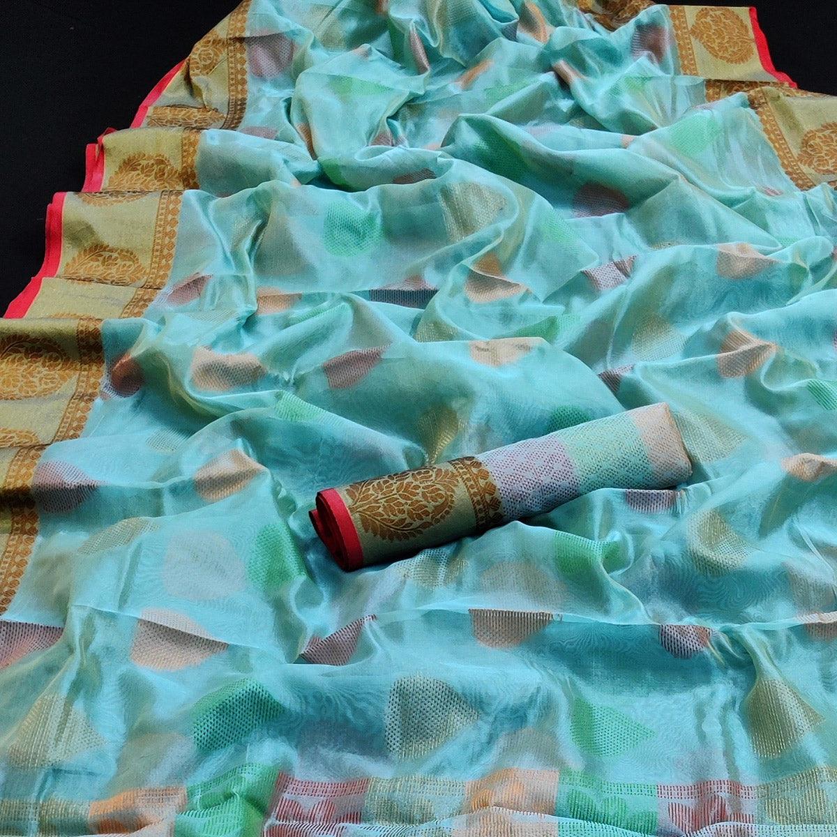 Blue Festive Wear Woven Silk Saree - Peachmode