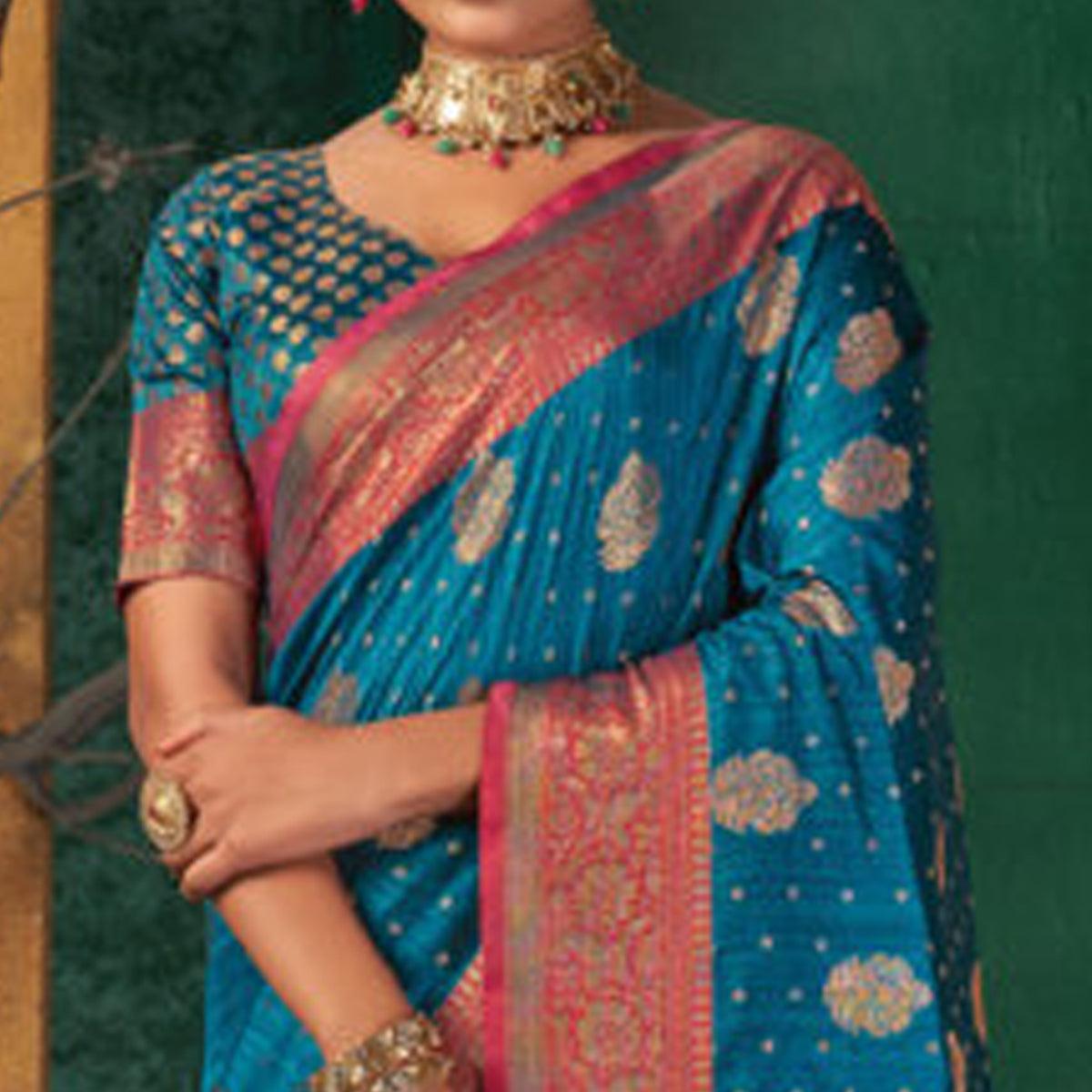 Blue Festive Wear Woven Silk Saree - Peachmode