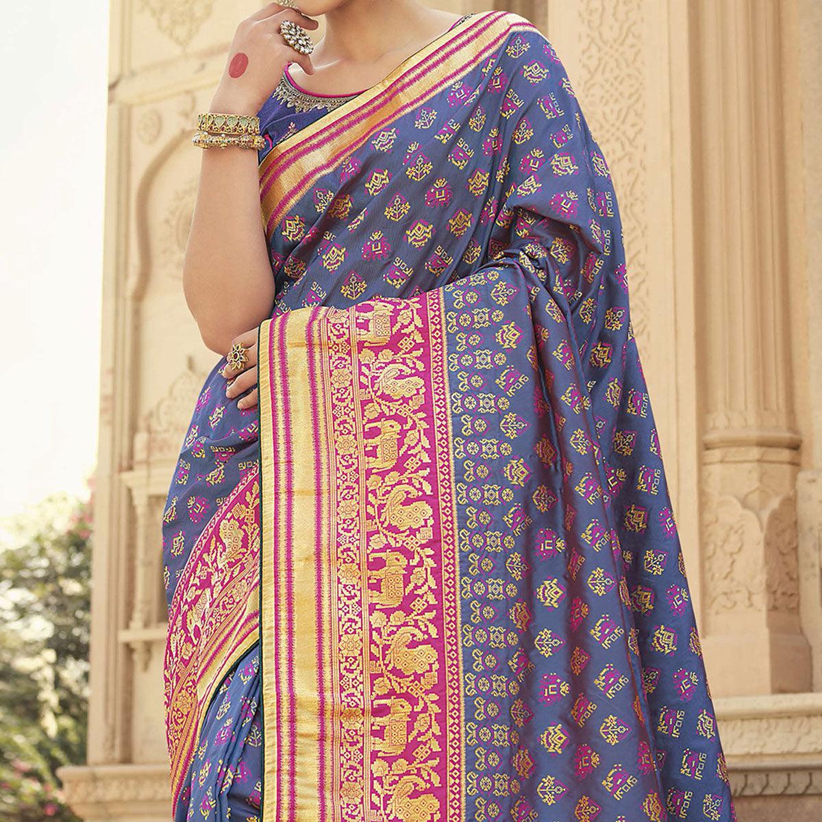 Blue Festive Wear Woven Silk Saree - Peachmode