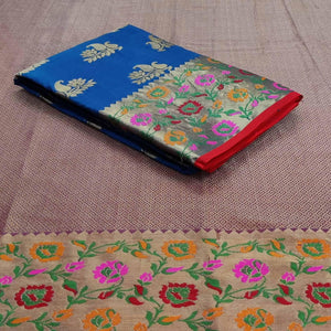Blue Festive Wear Woven Silk Saree With Border - Peachmode