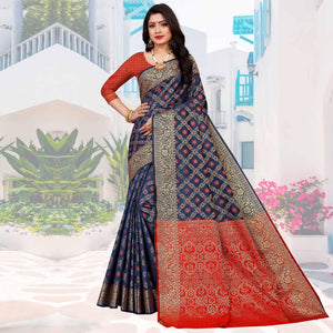 Blue Festive Wear Woven Silk Saree With Patola Rich Pallu - Peachmode