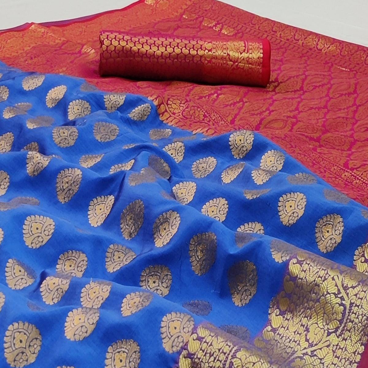 Blue Festive Wear Woven Silk Saree With Rich Pallu - Peachmode