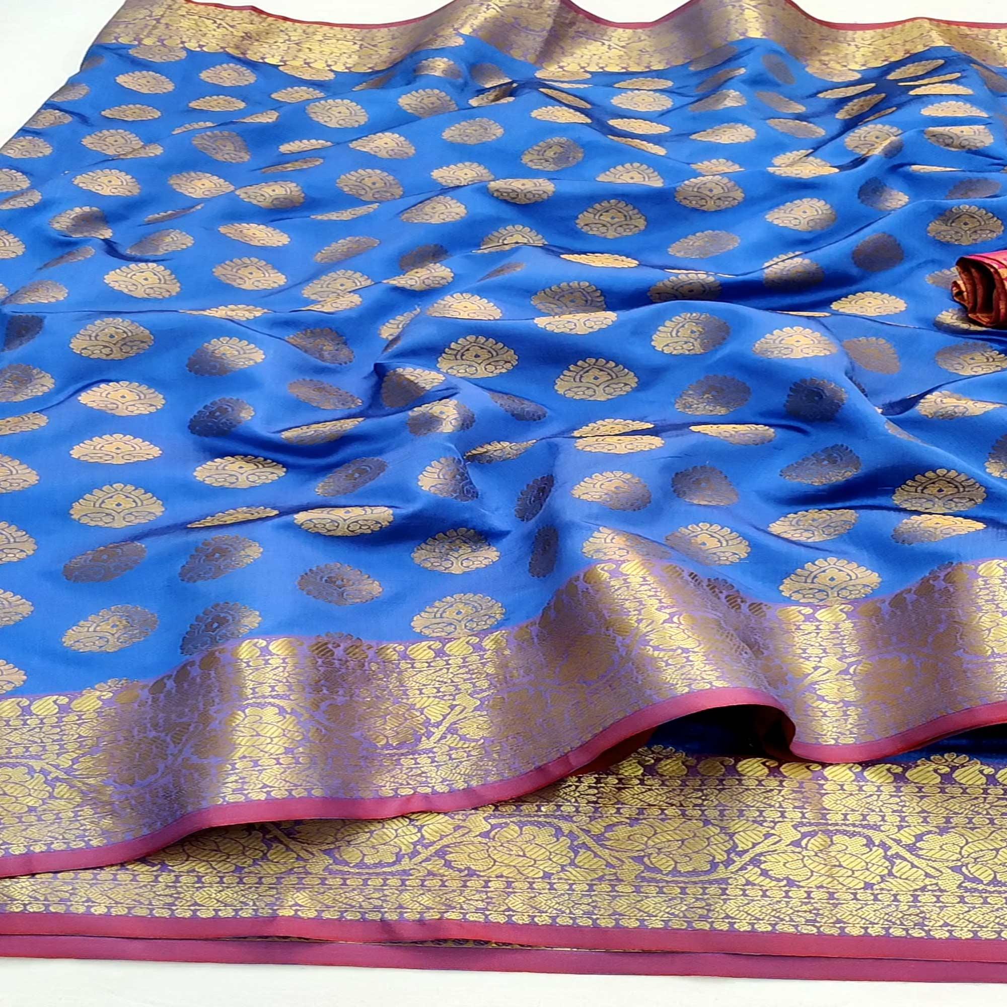 Blue Festive Wear Woven Silk Saree With Rich Pallu - Peachmode