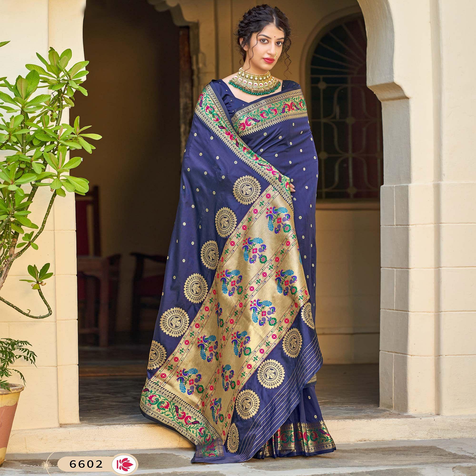 Blue Festive Wear Woven Soft Banarasi Silk Saree - Peachmode