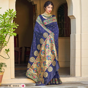 Blue Festive Wear Woven Soft Banarasi Silk Saree - Peachmode