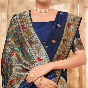Blue Festive Wear Woven Soft Banarasi Silk Saree - Peachmode
