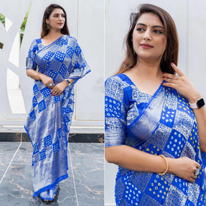Blue Festive Wear Woven With Bandhani Printed Art Silk Saree - Peachmode
