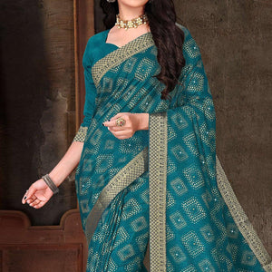 Blue Festive Wear Woven With Embellished Vichitra Silk Saree - Peachmode