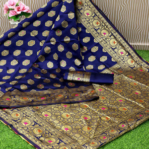 Blue Festive Woven Banarasi Art Silk Saree - Peachmode