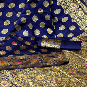 Blue Festive Woven Banarasi Art Silk Saree - Peachmode
