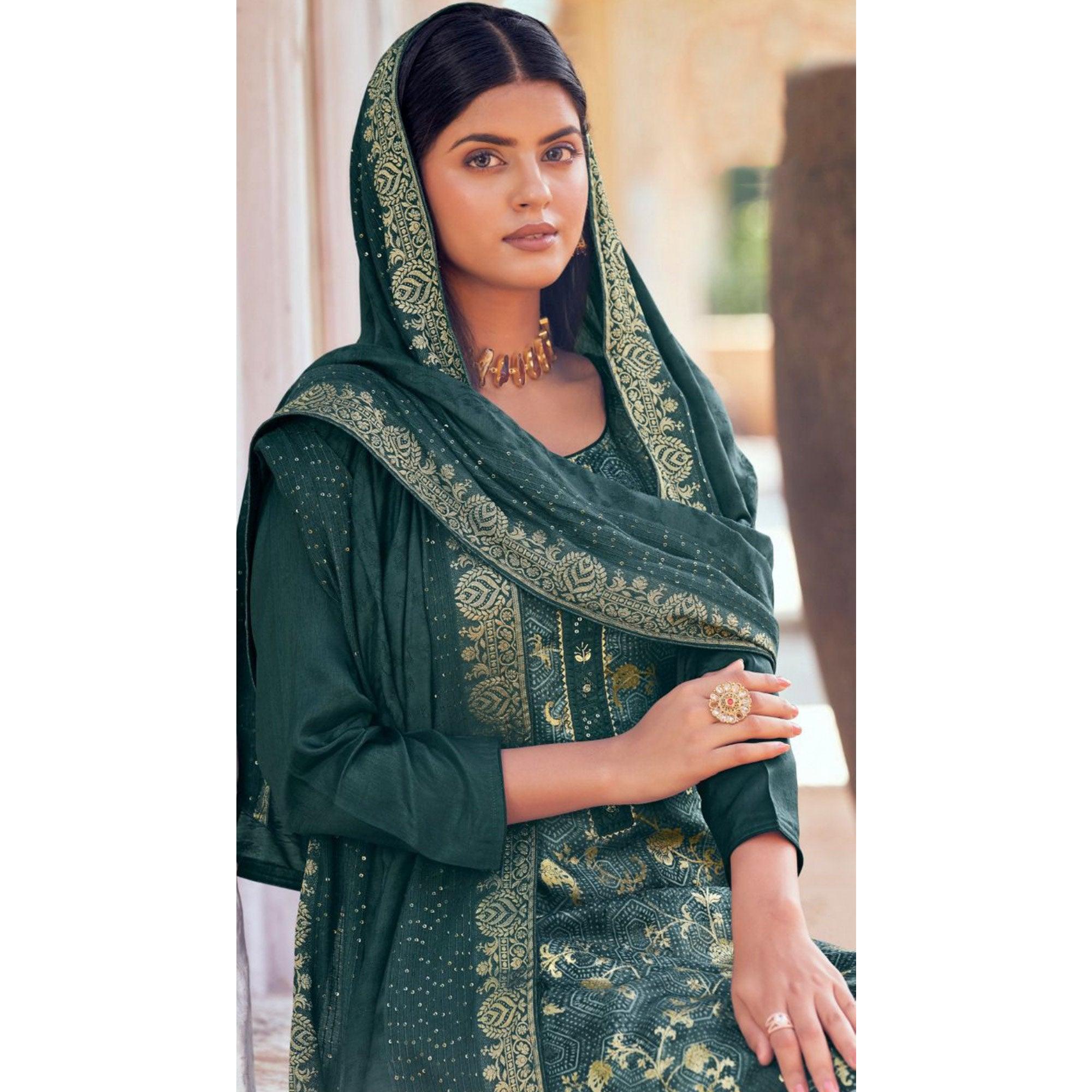 Blue Floral Digital Printed Dola Silk Salwar Suit - Peachmode