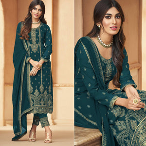 Blue Floral Embroidered Georgette Pakistani Suit - Peachmode
