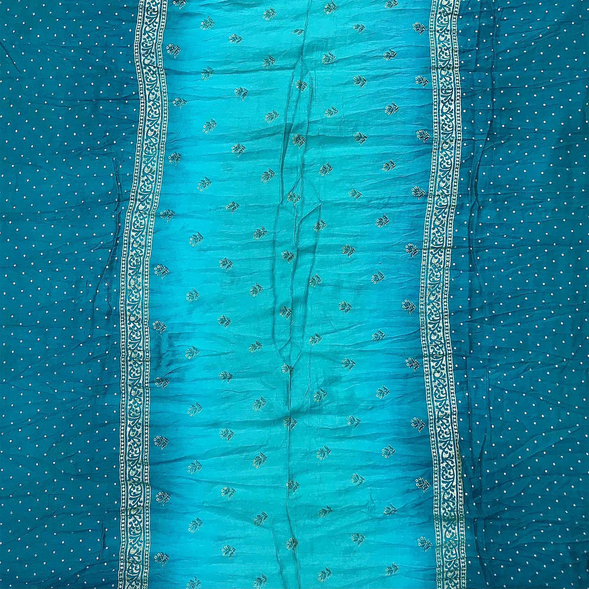 Blue Floral Embroidered Pure Cotton Dress Material - Peachmode