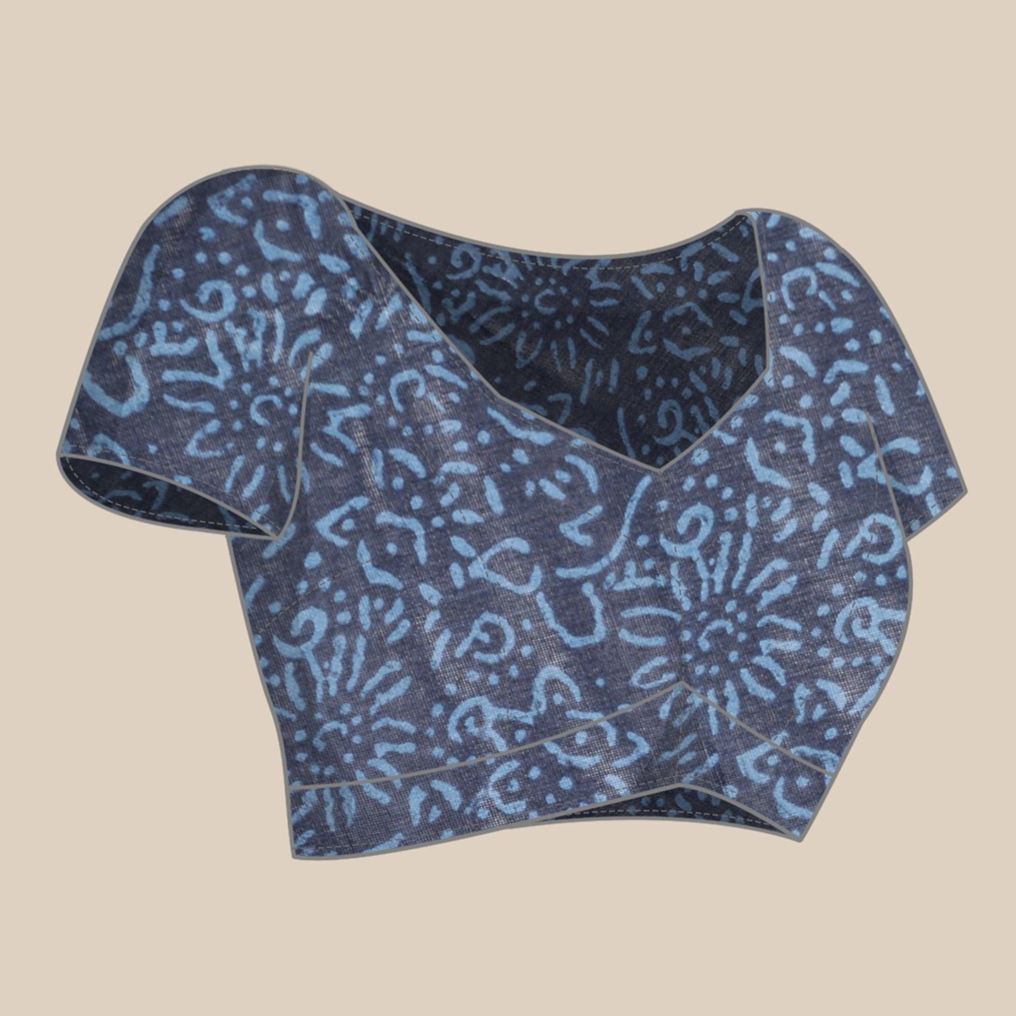 Blue Floral Printed Cotton Silk Saree - Peachmode