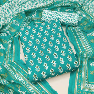 Blue Floral Printed Pure Cotton Dress Material - Peachmode