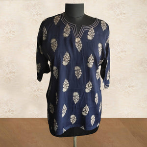 Blue Floral Printed Rayon Top - Peachmode