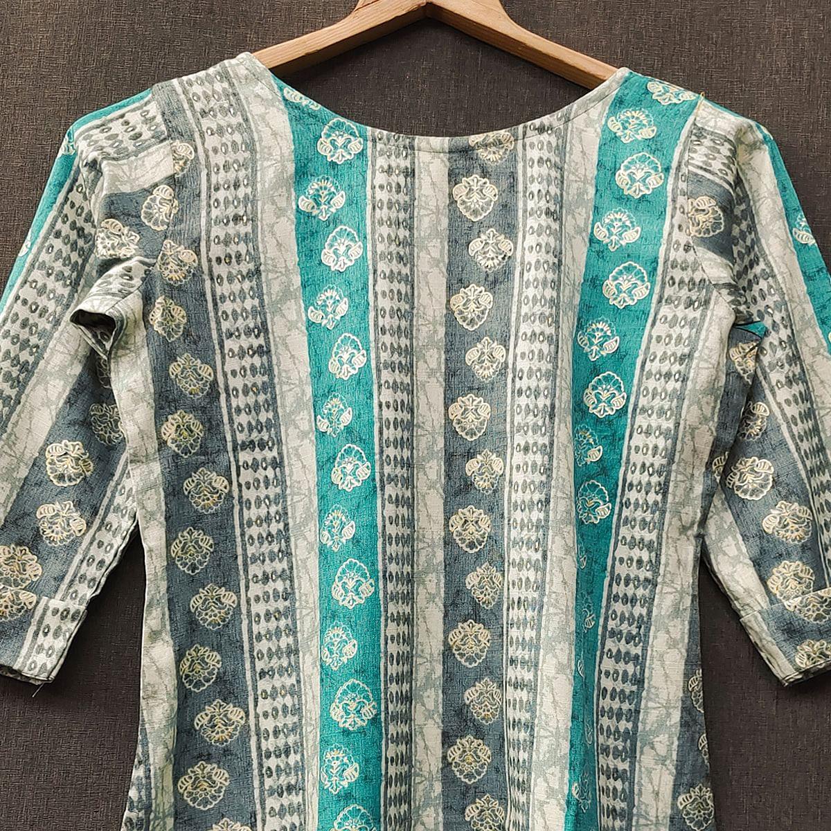 Blue Floral Printed Rayon Top - Peachmode