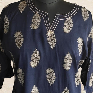 Blue Floral Printed Rayon Top - Peachmode