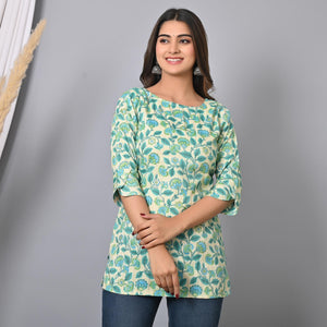 Blue Floral Printed Rayon Top - Peachmode